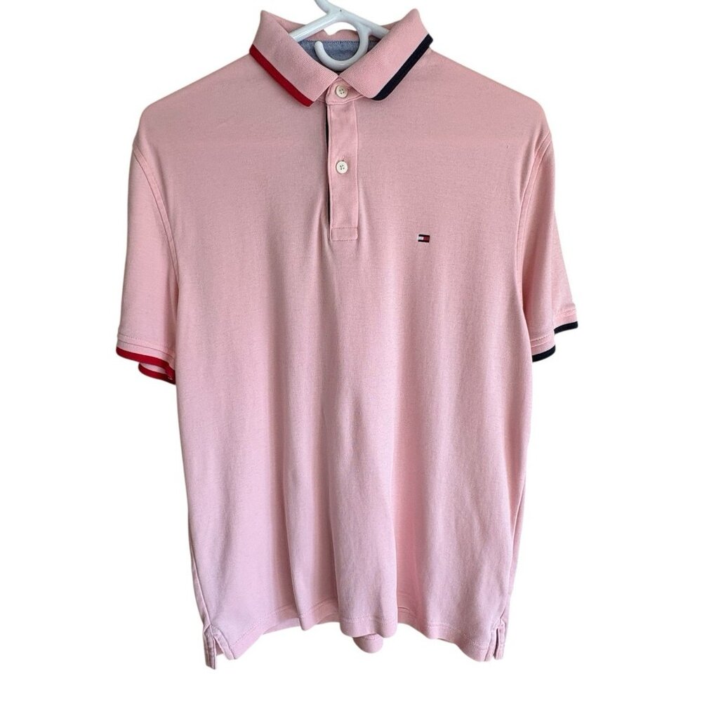 Tommy Hilfiger Polo Shirt Size S Mens Pink Preppy Short Sleeve Flag Classic‎ Fit - Picture 3 of 15